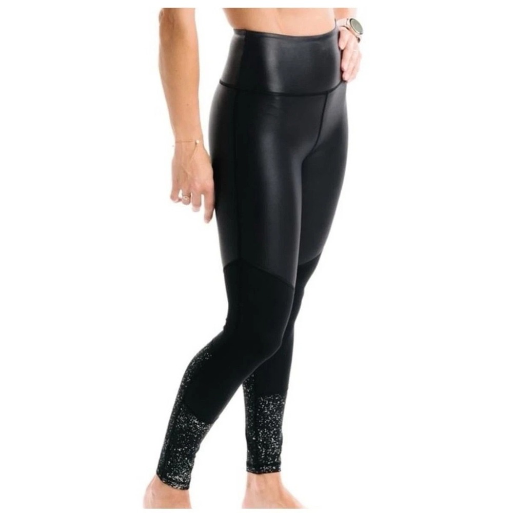 Zyia Active Black  7/8 Leggings 8-10 Reflective Metallic Light n Tight Hi Rise